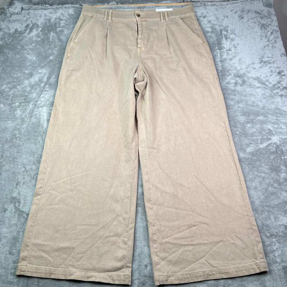 American Eagle Super High-Rise Wide Leg Women 18 Tan Khaki Stretch Pleated Pants